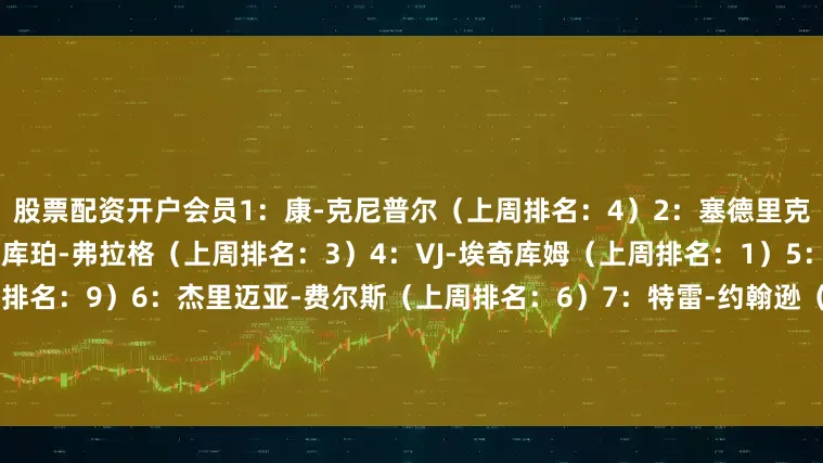 股票配资开户会员1：康-克尼普尔（上周排名：4）2：塞德里克-考沃德（上周排名：2）3：库珀-弗拉格（上周排名：3）4：VJ-埃奇库姆（上周排名：1）5：瑞安-卡尔克布伦纳（上周排名：9）6：杰里迈亚-费尔斯（上周排名：6）7：特雷-约翰逊（上周排名：7）8：德里克-奎因（上周排名：10）9：埃斯-贝利（上周排名：无）10：威尔-理查德（上周排名“无）